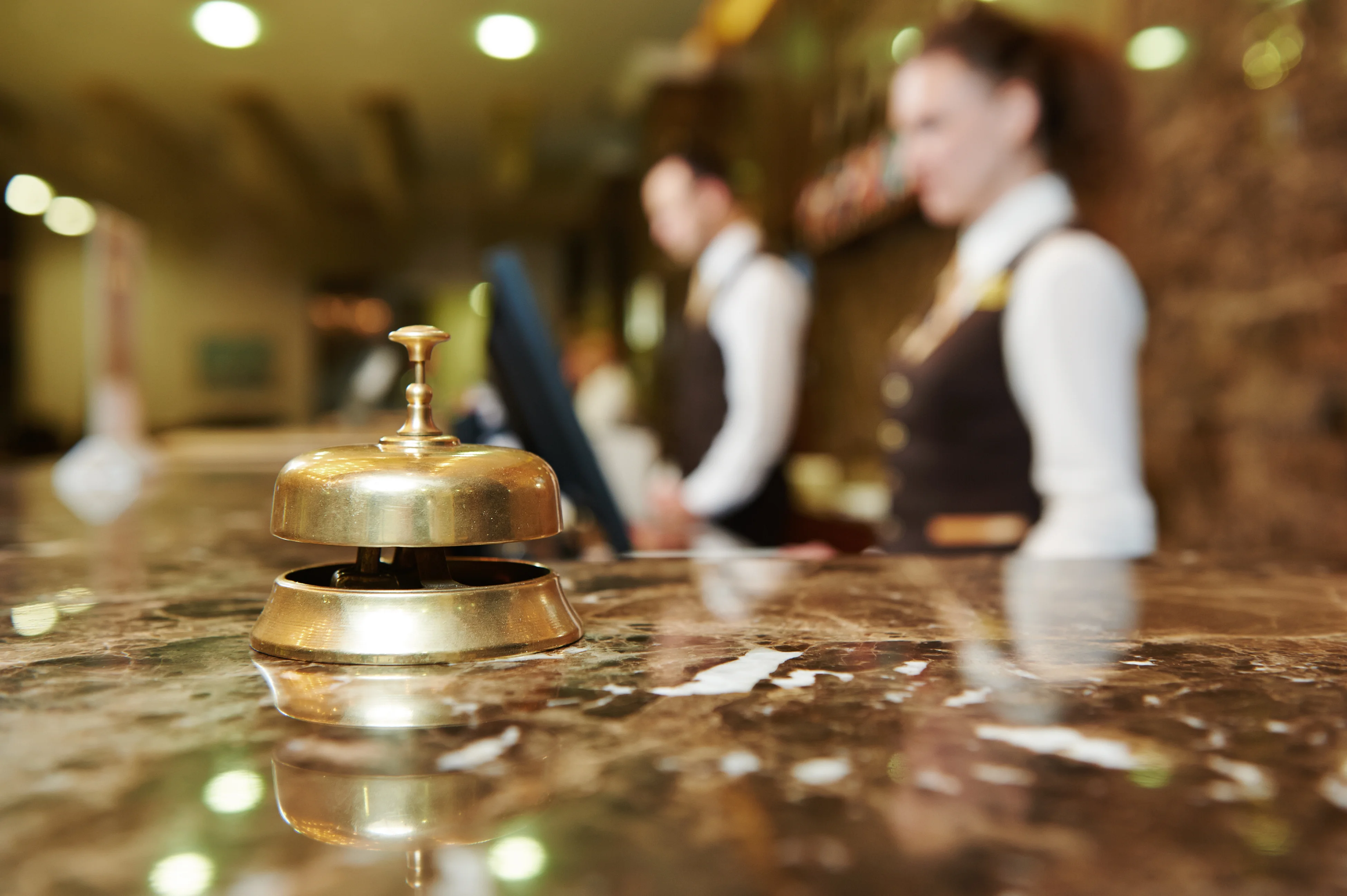 Modern luxury hotel reception counter desk with bell