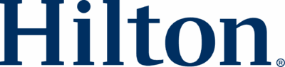 Hilton logo in navy blue serif font with registered trademark symbol